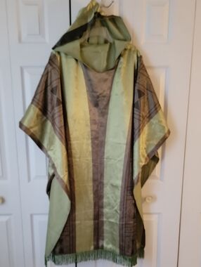 Green and Brown Hooded Poncho